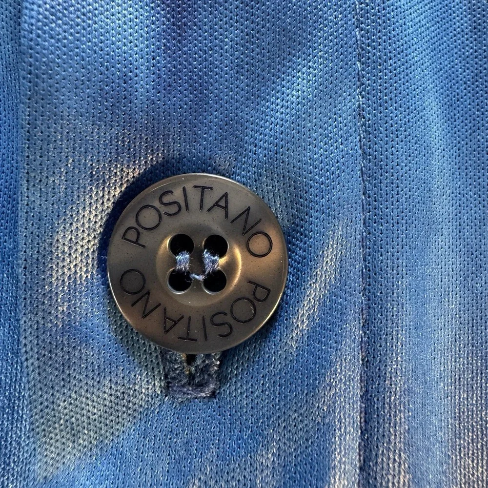 Vintage POSITANO Men's Club Rave Slim Shirt Y2K 90 Metallic Tie-dye Blue USA  XL